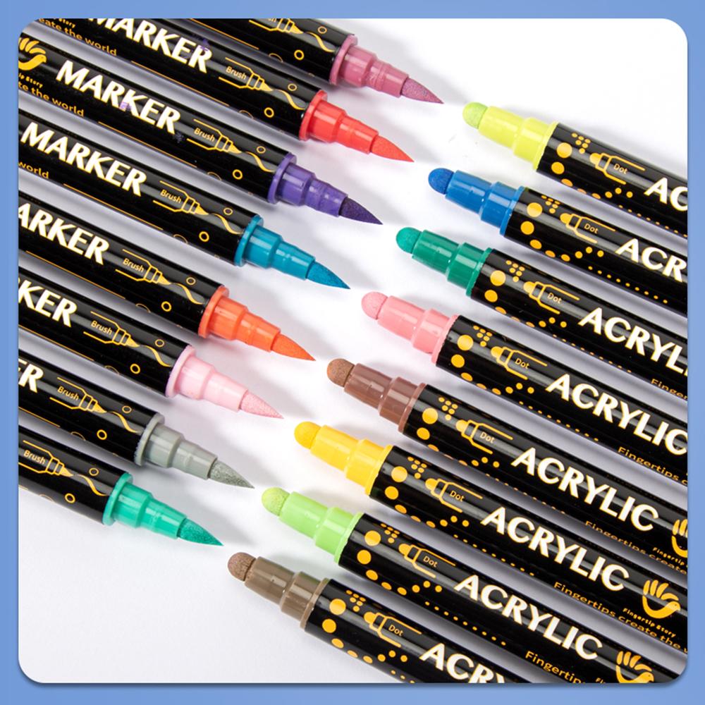 Упаковка из 36 акриловых маркеров, яркий ассортимент цветов, двойной наконечник, быстросохнущий, нетоксичный, для детей и взрослых 