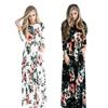 Elegant Summer Floral Print Long Sleeve Dress For Women In White Pink Green And Navy Blue