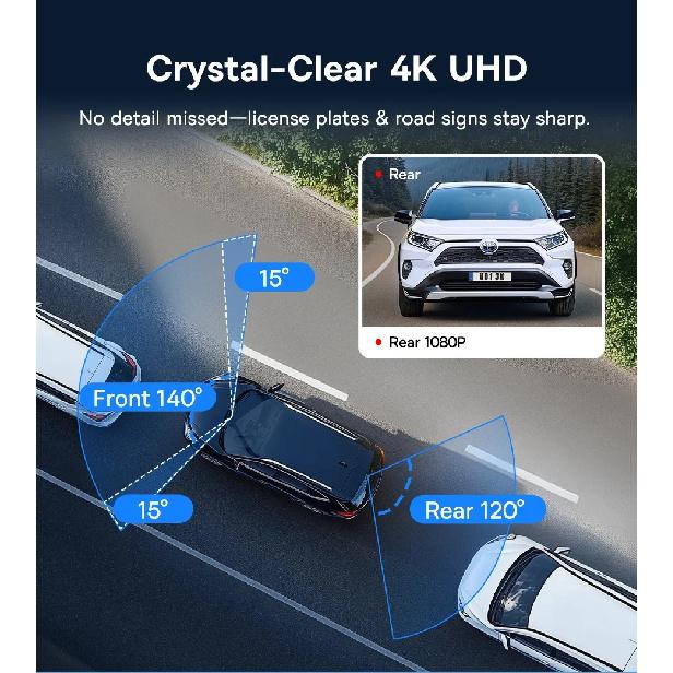 Baseus 4K Dash Cam VD1 Pro Front and Rear UHD Car Camera for SONY Sensor Supercapatior Night Vision WiFi6 DVR Video Recorder
