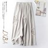 Cotton Linen Casual Spring Summer Thin Retro Ethnic Style Embroidered Wide-leg Versatile Nine-minute Pants