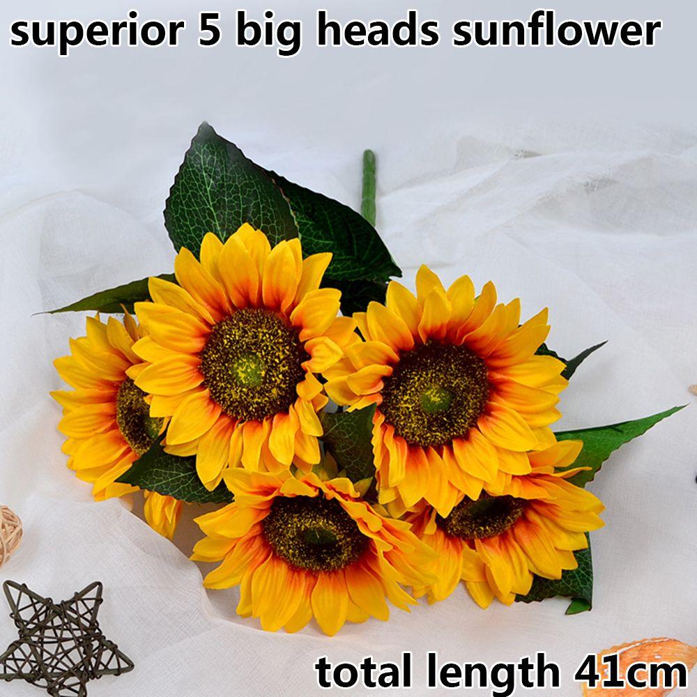 5/7/22 Heads Decorative Bright Yellow Real Touch Artificial Flower Fake Flores Bouquet Wedding Decoration Silk Sunflower