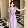 Летнее французское платье с пышными рукавами, стройнящее, для отпуска, для женщин, 2026