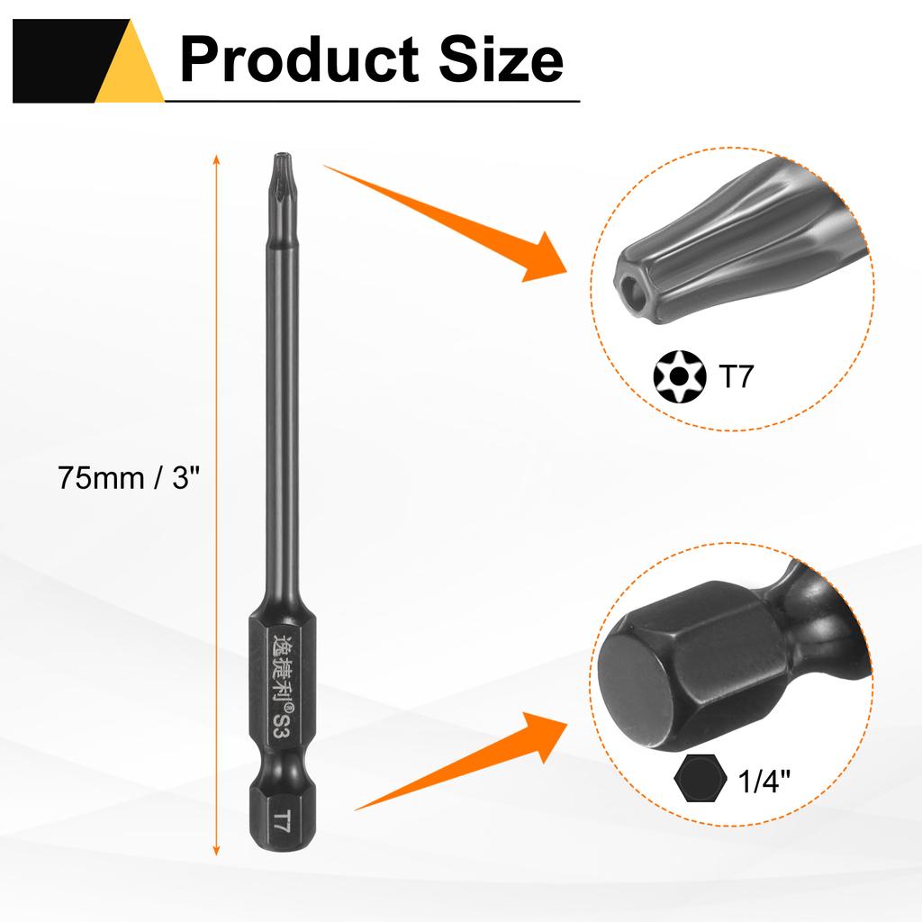 6 шт. Биты Torx T6-T40 1/4" Шестигранный Хвостовик 75 мм/100 мм Сталь S3 Магнитные Звездообразные Биты со Штифтом (Tamper Proof Star) 6-гранные Биты для Шуруповерта