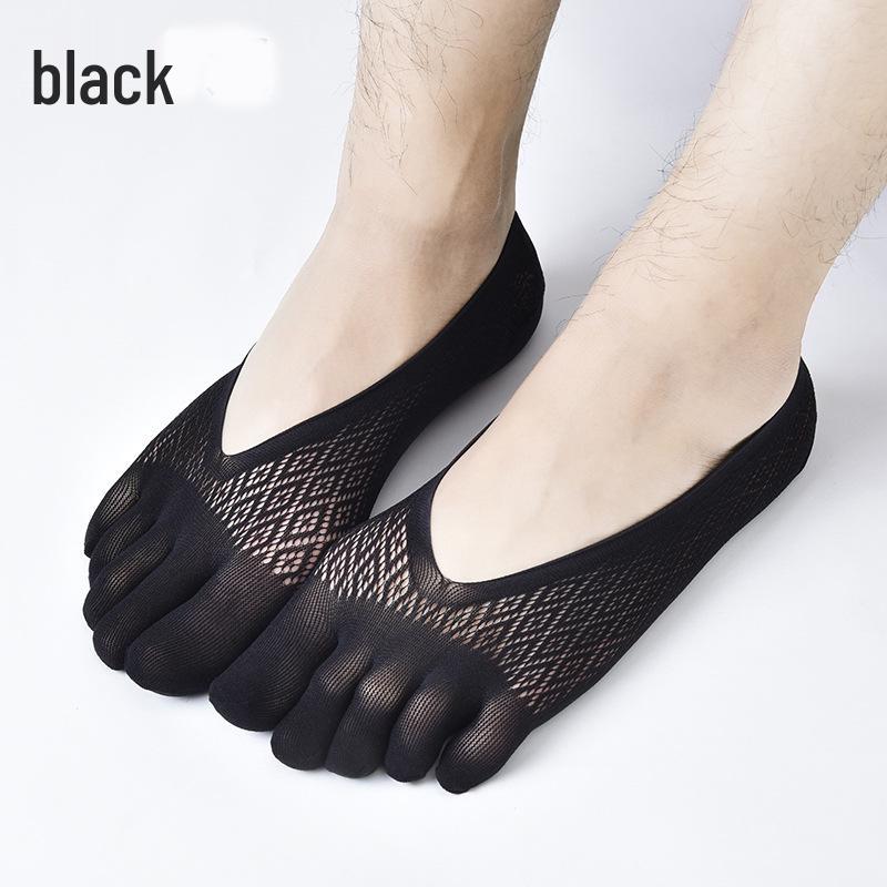 Men's Invisible Five-Toe Summer Socks: Breathable Ice Silk, Low-Cut, Thin, Sweat-Absorbent.
