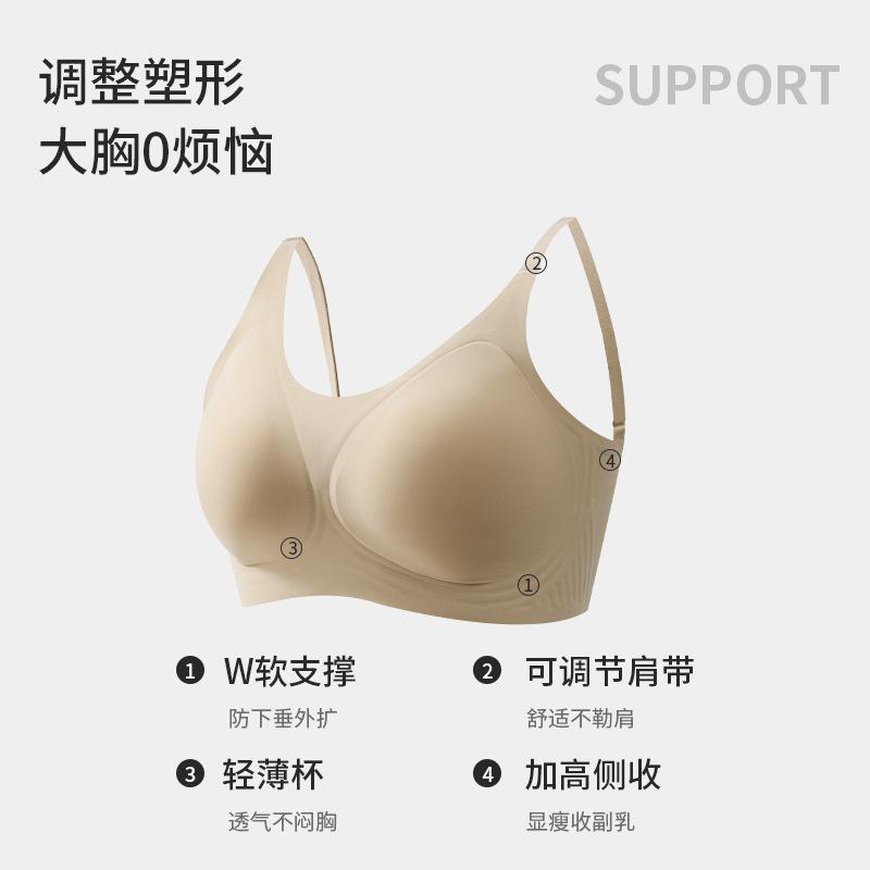 Underwear women's big breasts are small, comfortable and seamless, soft support, anti-sagging, sub-breasts and thin bra cover