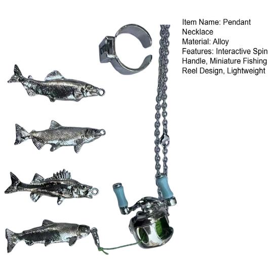 Миниатюрный кулон в виде рыболовной катушки с вращающейся ручкой и съемным направляющим для лески. Многофункциональный рыболовный аксессуар. Брелок для ключей или рюкзака.