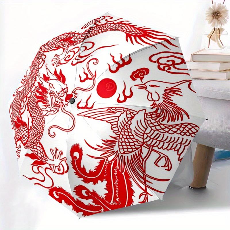 1pc Dragon Phoenix Automatic Open/close Folding Umbrella, Compact Portable Travel Umbrella, Durable Construction yy250809117