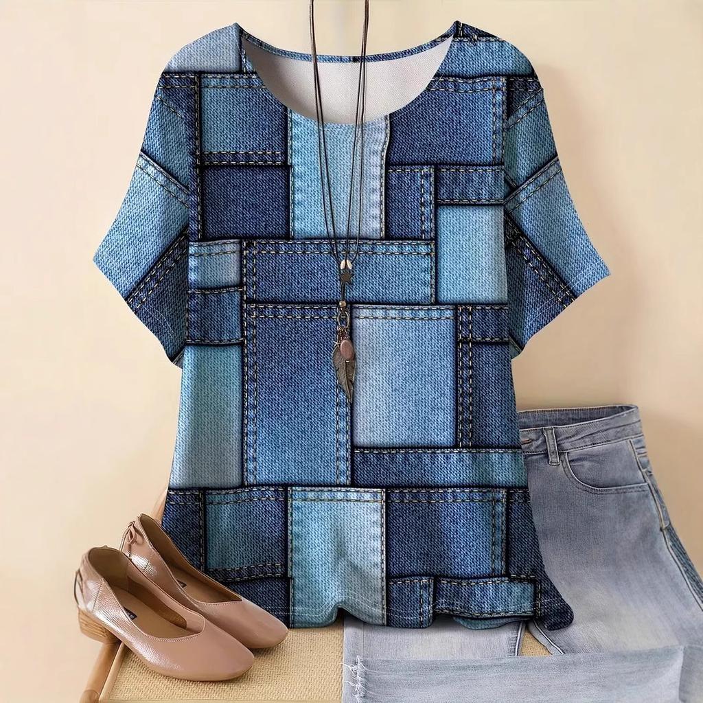 XL-7XL Большой размер Универсальный модный трендовый пуловер с принтом Футболка с короткими рукавами Топ