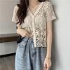 Retro Hook Flower Hollowed Out Short Sleeved Top for Women's Summer Knitwear Versatile Short V-neck Cardigan