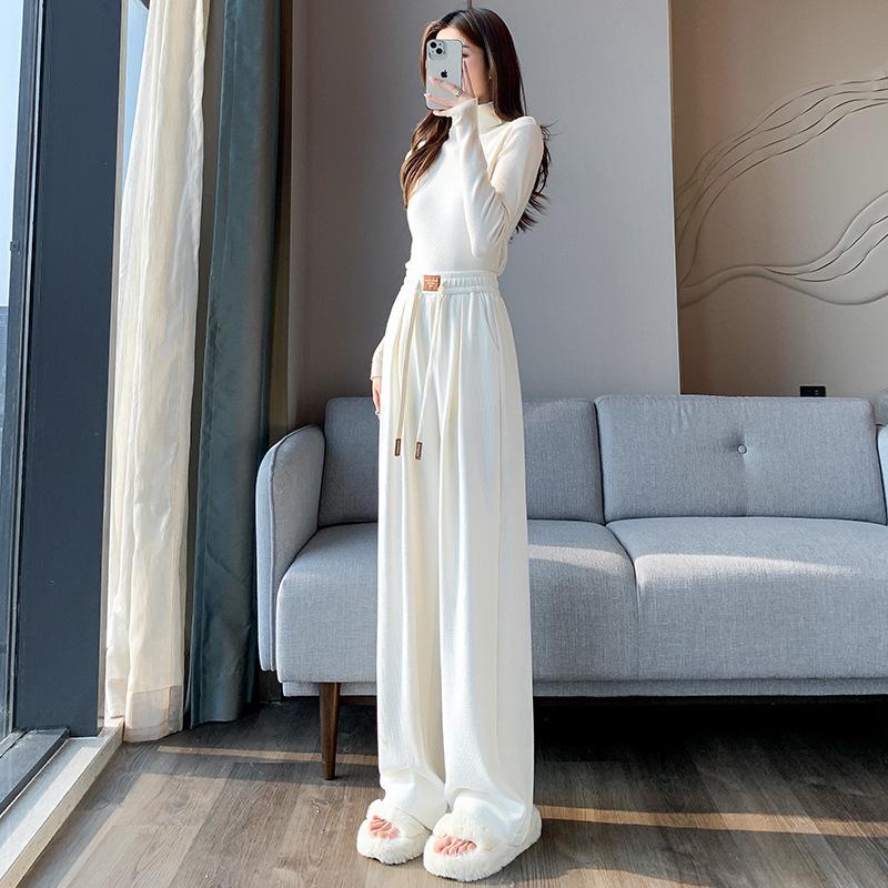 Autumn Women's High-Waisted Flowy Wide-Leg Knit Pants
