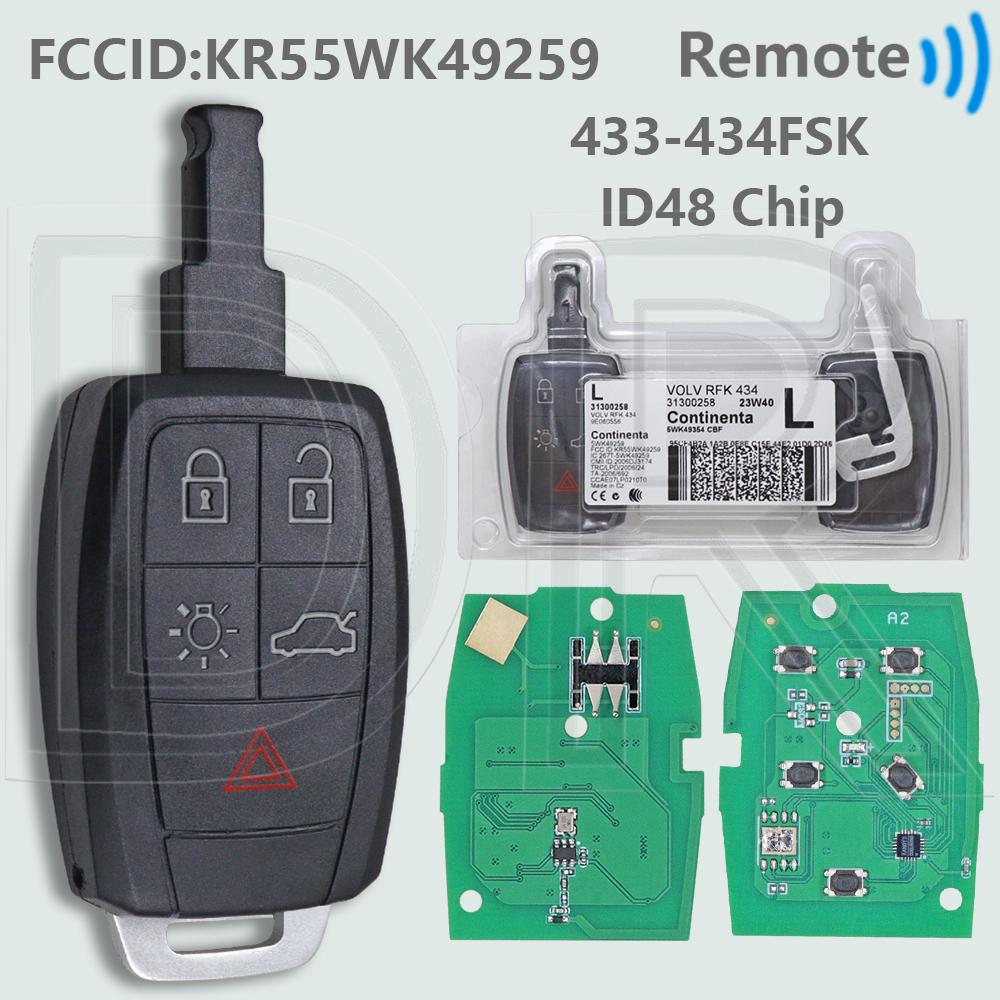 DR KR55WK49259 Чип ID48 433-434FSK PFK 31300258 Автомобильный пульт дистанционного управления Ключ Для Volvo C30 V40 S40 V50 D5 S60 C70 V70 XC90