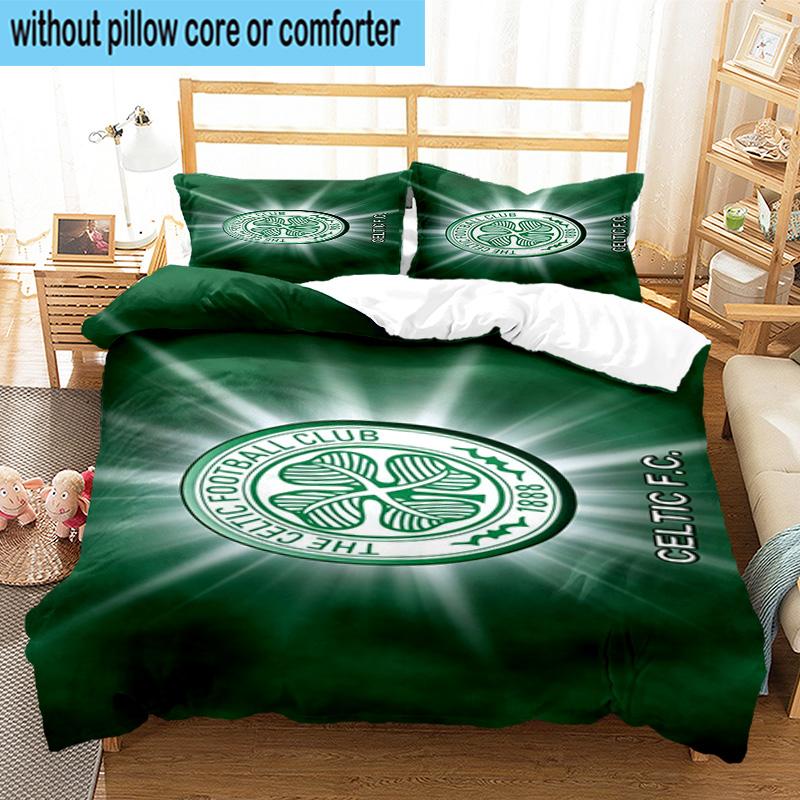 3pcs Celtic Football Club Crest Printed Bedding Set Duvet Cover Closure Includes 1 Duvet Cover & 2 Pillowcases Bedding Sets Home Decor Gifts