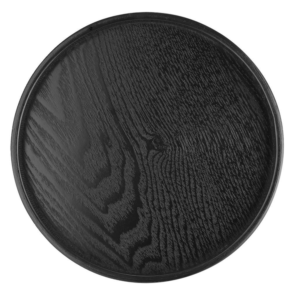 Round Shape Solid Wood Tray Black Color Tea Serving Tray Platter Wood Serving Tray Restaurant Use