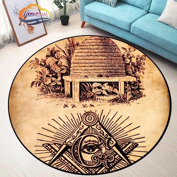 Masonic Round Carpet Freemasonry Non-slip Rug Freemason Living Room Large All Seeing Eye S Tea Table or Chair Mat