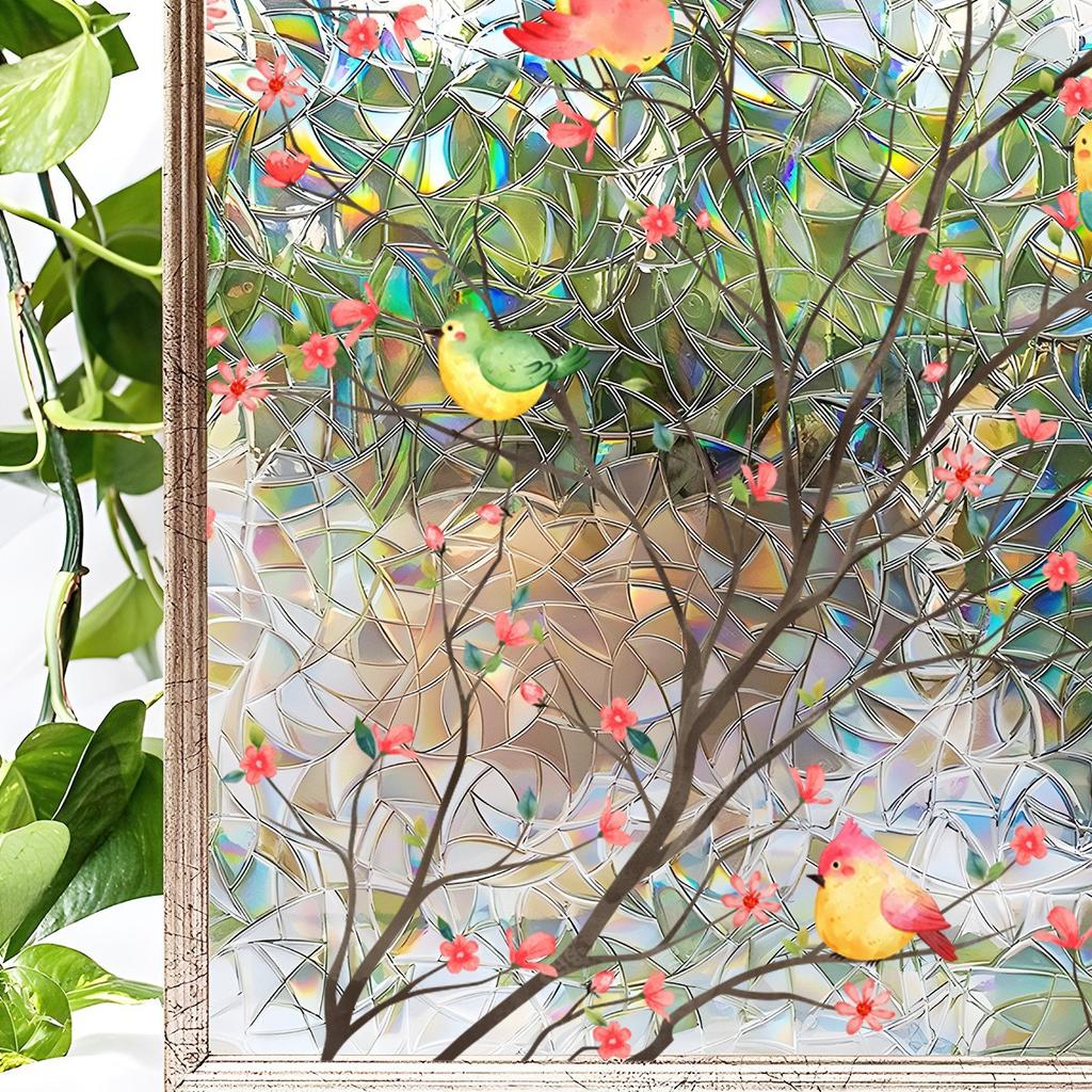 2.4m Sunshine Dazzle Colour Static Glass Stickers Branches Birds Window Stickers Home Decoration Stickers