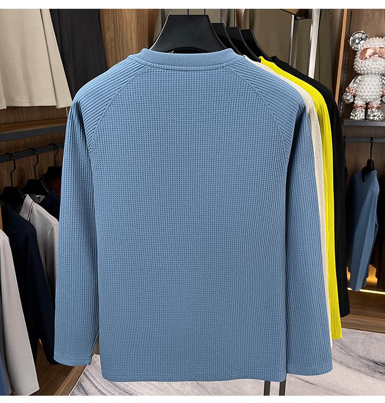 [Waffle Knitted T-shirt] Men's Long Sleeve T-shirt 2025 Autumn Breathable Three Dimensional Commuting Casual Top