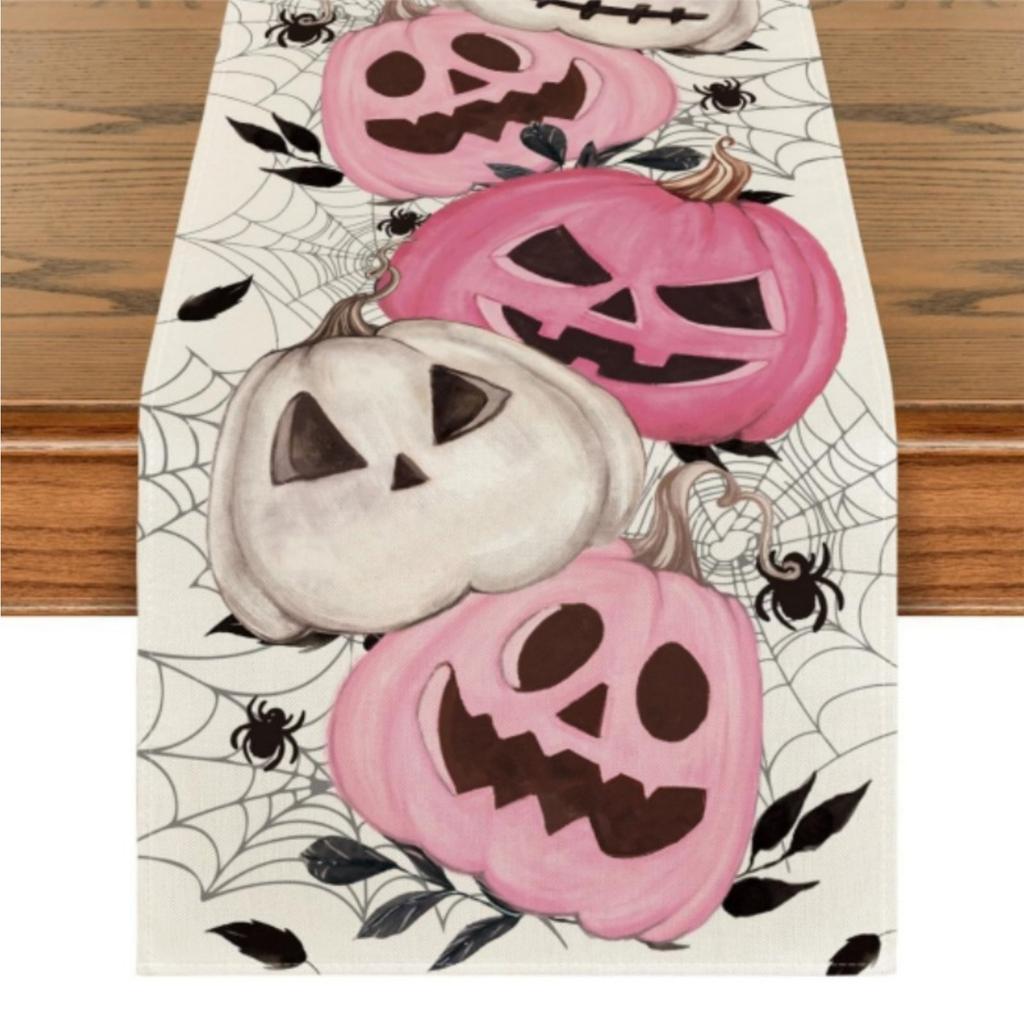 Linen Halloween Table Flag, American Dining Table Decoration, Party Tablecloth, Anti-Slip Coffee Table Flag