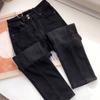 Black Split High-waisted Jeans Women's Autumn and Winter Pear-shaped Figure Fashion Stretch Straight Plus Velvet Nine-point Jeans