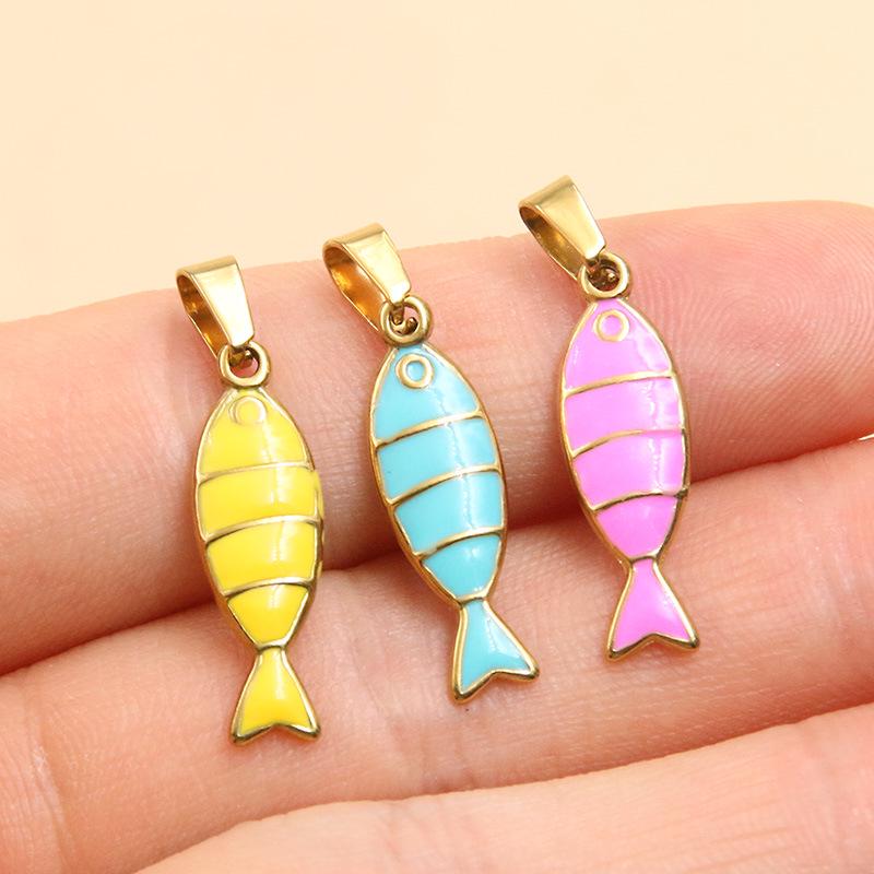 Gold & Enamel Striped Fish Crab Charm - DIY Necklace, Bracelet, Earring Accessories (2 Styles, Stainless Steel)