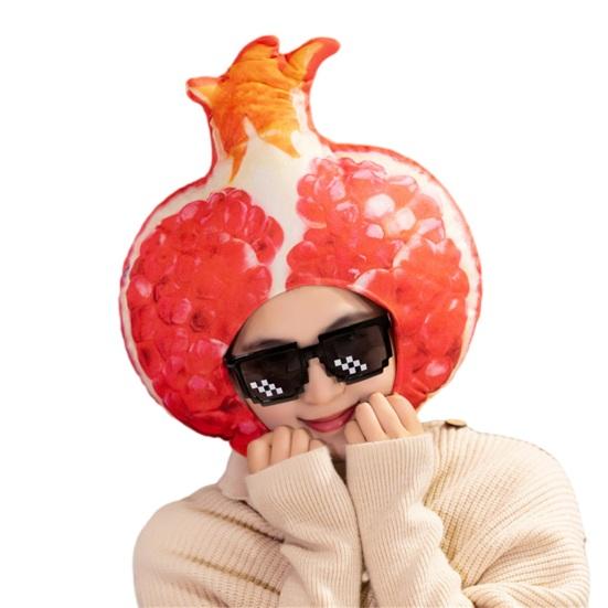 Фото-капюшон Яркий Цветной Фрукты Еда Форма Мягкий Плюшевый Головной Убор Отверстие для Лица Особенность Интернет-знаменитость Костюм Вечеринка Реквизит