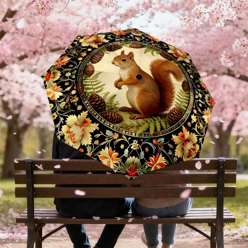 1PC squirrel flowers Umbrella-8-Rib Reinforced, Automatic Open, Lightweight & Durable, Cute Fashion Accessory for Outdoor, Beach or Casual Use, Beach