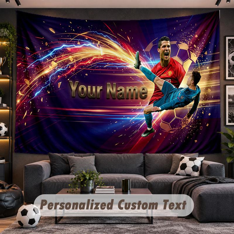 Wall Hanging Tapestry Custom NameCristiano Ronaldo Pattern Personalized Printed Fabric Wall Decor