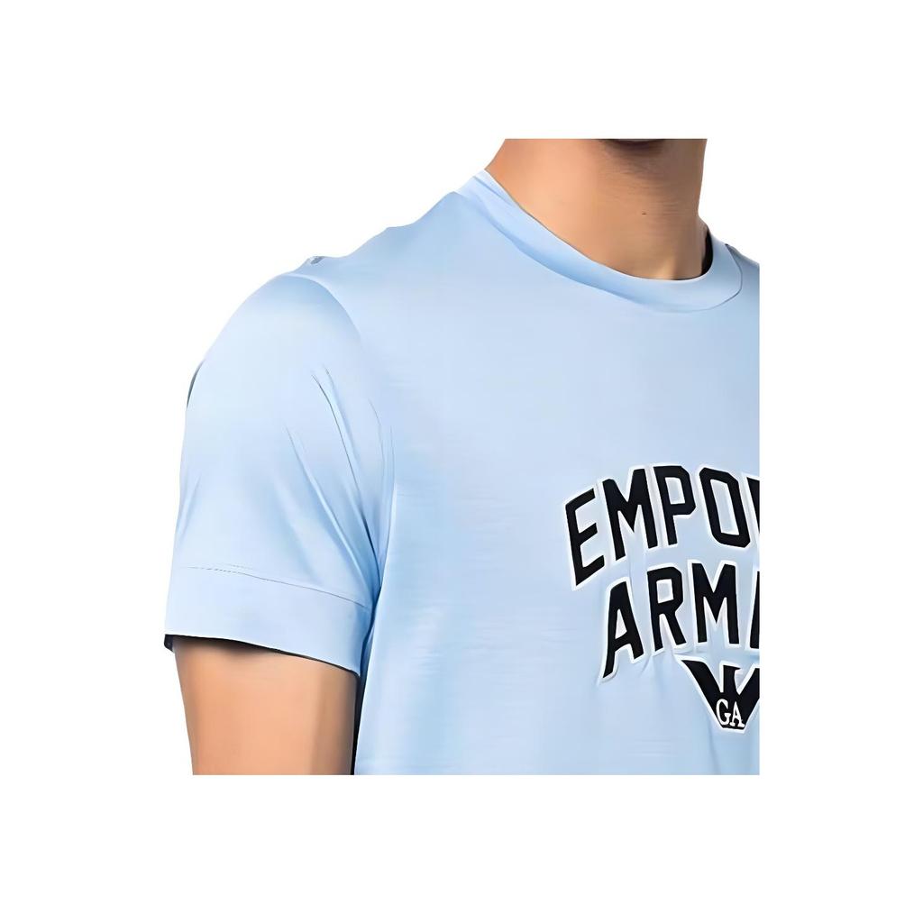 Emporio Armani Мужская футболка с коротким рукавом, вышитым логотипом-буквой, круглым вырезом, SS23, синяя 3R1TBF-1JUVZ-0708