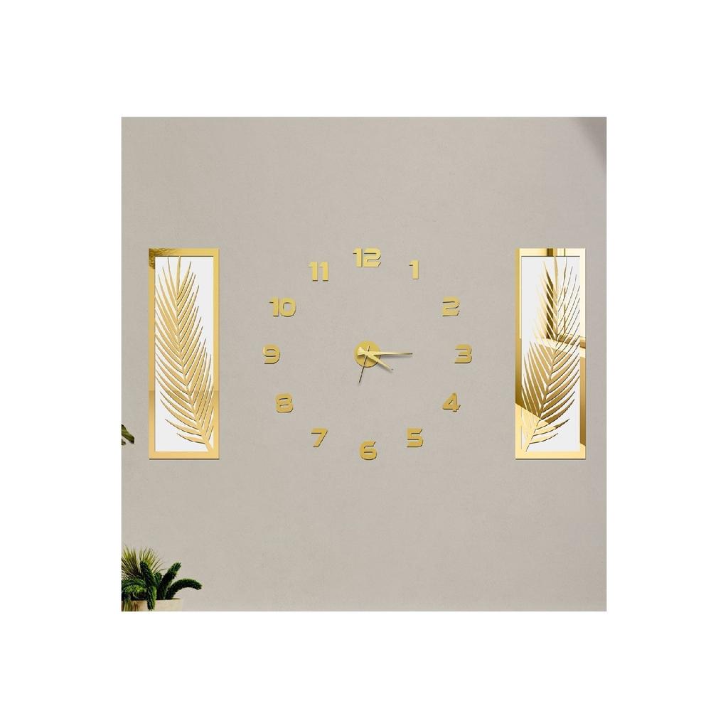 Набор из 3 настенных часов, акриловое плексиглас с зеркальными пальмовыми листьями и римской буквой R. Часы