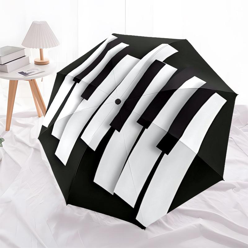 1pc Piano Keys Automatic Folding Umbrella - Compact 8-Rib Design, Durable Plastic & Iron, Lightweight for Outdoor Daily Use088
