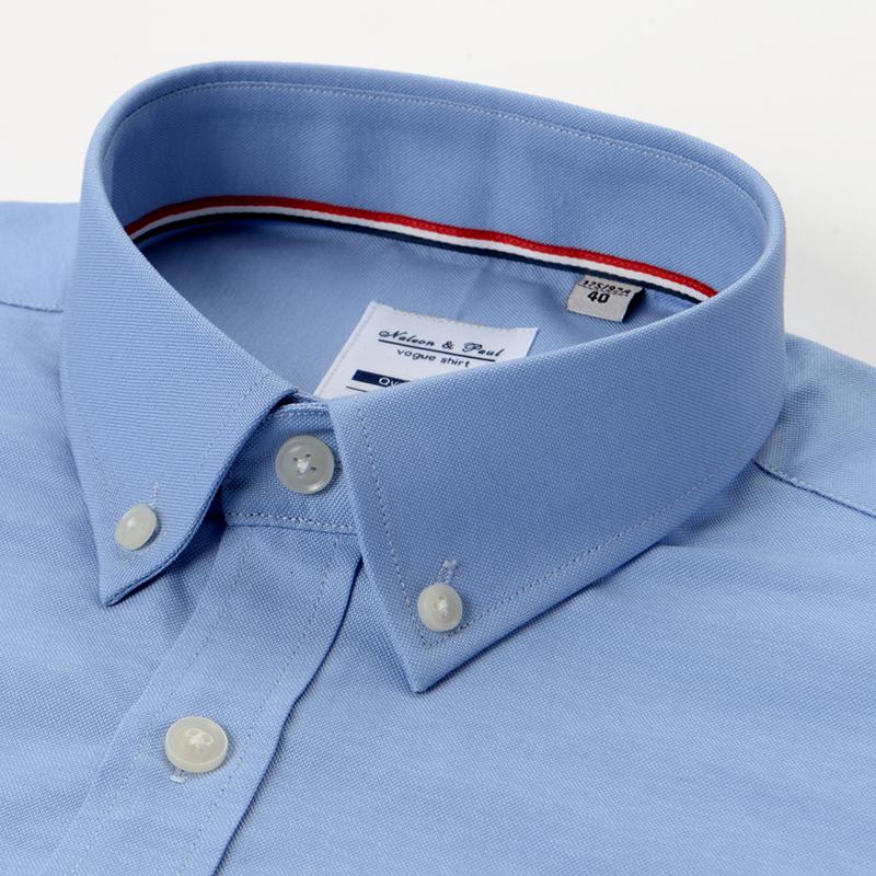 Pure Cotton Men's Solid Shirts Casual Long Sleeve Business Men Shirt Checkered Button Collar with Front Pocket