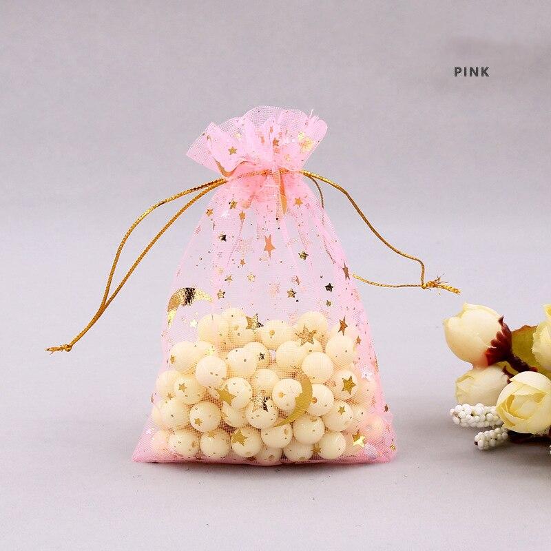 50Pcs Organza Bags Stars & Moon Design Gift Bag Tulle Packaging Transparent Wedding Party Gift Bags Jewelry Candy Pouches