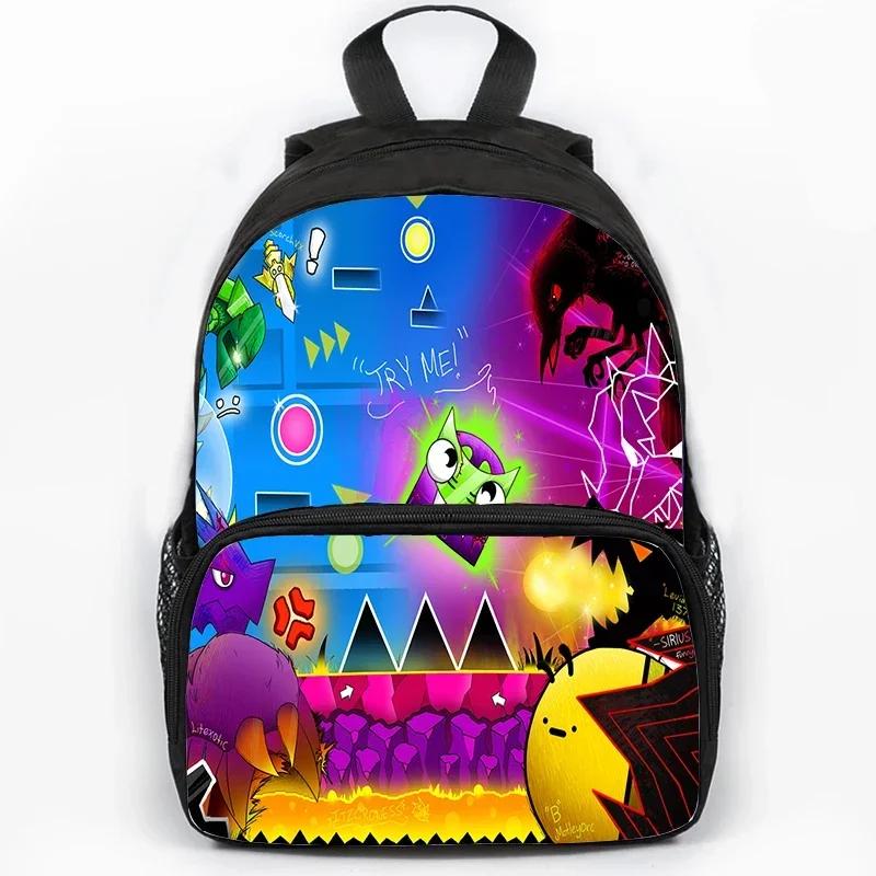 Children Large Capacity Angry Geometry Dash Print Backpack Students School Bags for Girls Boys Cartoon Bookbag Travel Backpacks