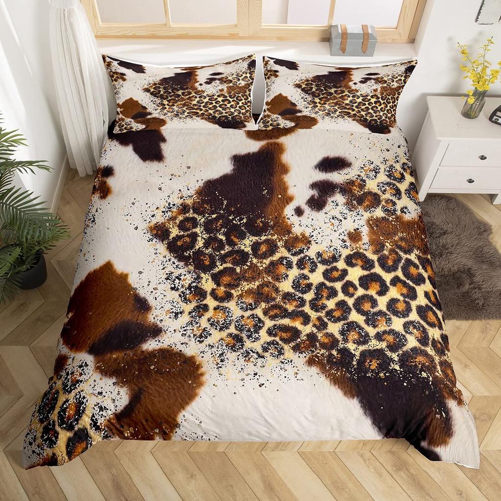 Animal Fur Pattern Duvet Cover Set Tiger Lion Cow Leopard Polyester Comforter Cover With Pillowcase King Queen Size Bedding Set