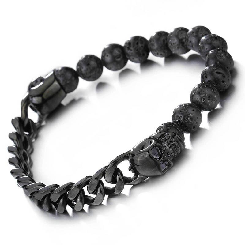 Source Jewelry Integrity Pass Браслет из нержавеющей стали с бусинами в виде черепа и Будды из вулканического камня