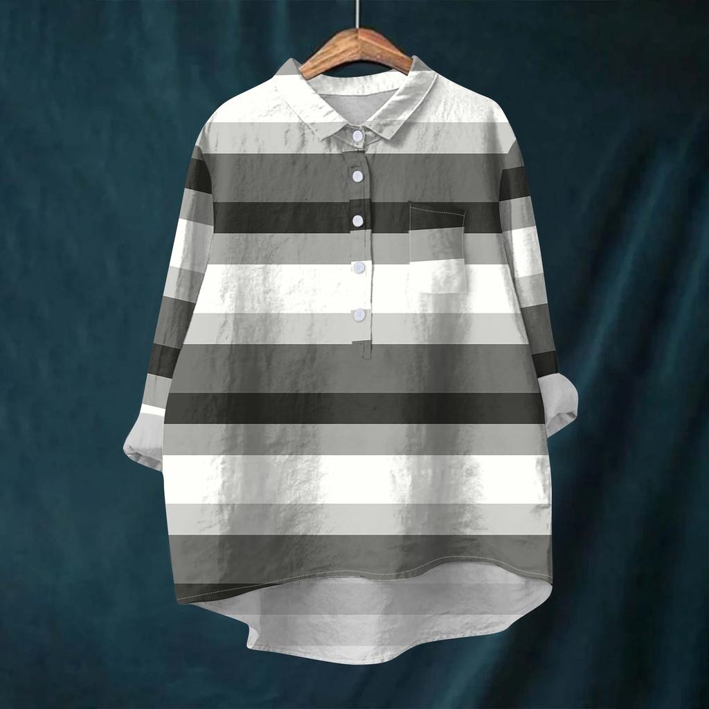 Women's Shirt Blouse Long-sleeved With Buttons Print Casual Hem Irregular Shirt Collar Top