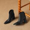 Design Metal Pointed Toe Women Ankle Boot Fashion Thick Heels Shoes  Spring Ladies Short Booties