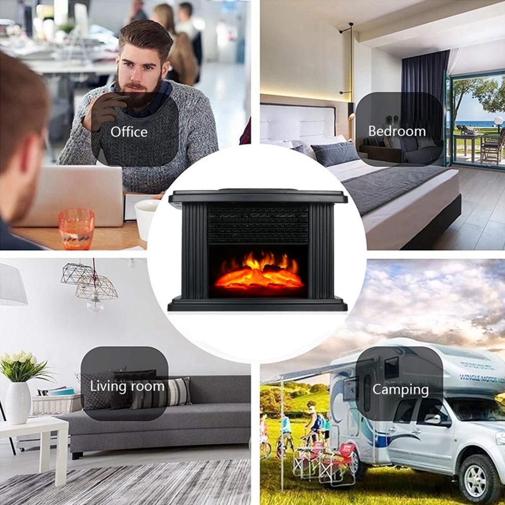 Electric Fireplace Heater Flame Display Mini Tabletop Warmer Simulation Heating Portable Mantelpiece Room Office Heating Winter