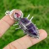 925 Sterling Silver Chevron Amethyst Stone Pink Tourmaline Bezel Pendant Jewelry