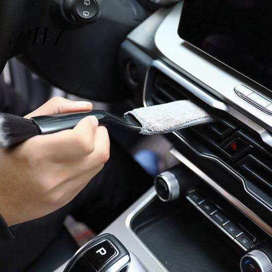 Car Cleaning Brush 2-in-1 Soft Bristles Portable Efficient Pen-holding Feel Anti-deform Arced Handle Comfortable Grip Center Of Gravity
