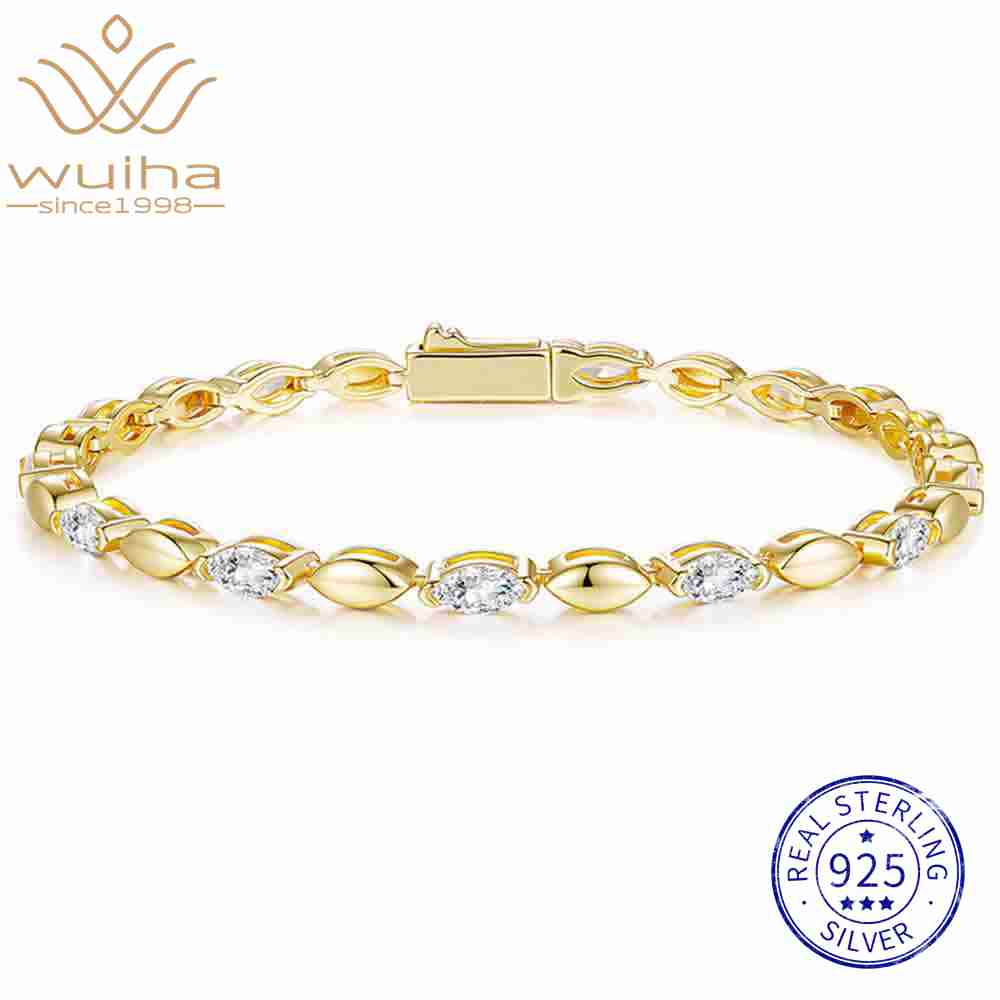 WUIHA Hip Hop Rock 925 Sterling Silver 3 * 6MM Marquise VVS1 D Color Real GRA Moissanite Diamonds Bracelet Bangle Fine Jewelry