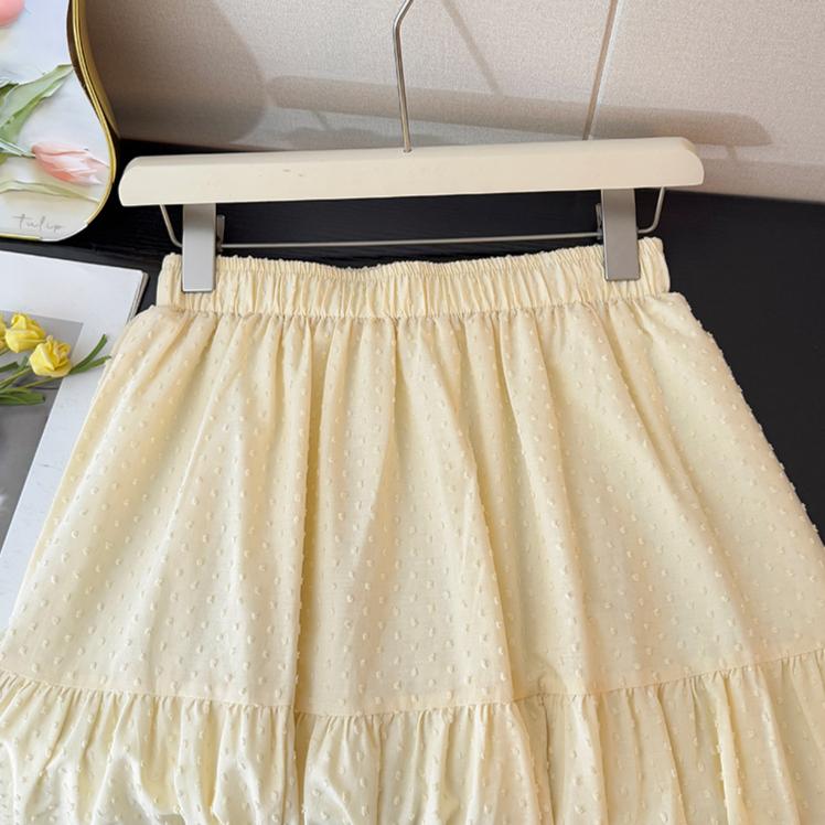 DIMANAF 2025 Летние новые женские юбки с эластичной талией, однотонные элегантные юбки желто-зеленого цвета