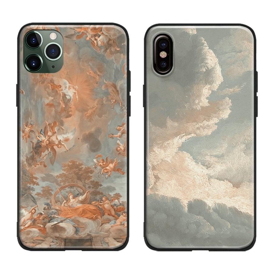 Эстетический пастельный розовый силиконовый чехол в стиле барокко с религиозным искусством для iPhone 6s 7 8 Plus X XR XS 11 12 13 mini Pro Max