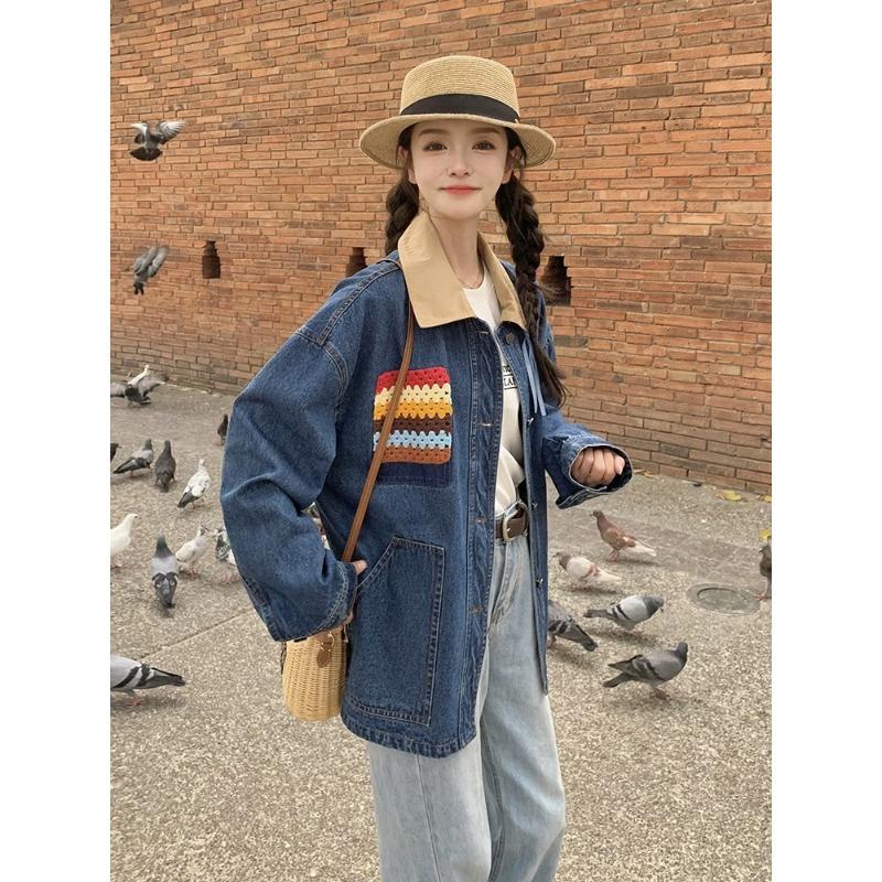Hong Kong Style Retro Denim Jacket for Women Spring and Autumn New Design Loose and Slim Jacket Top