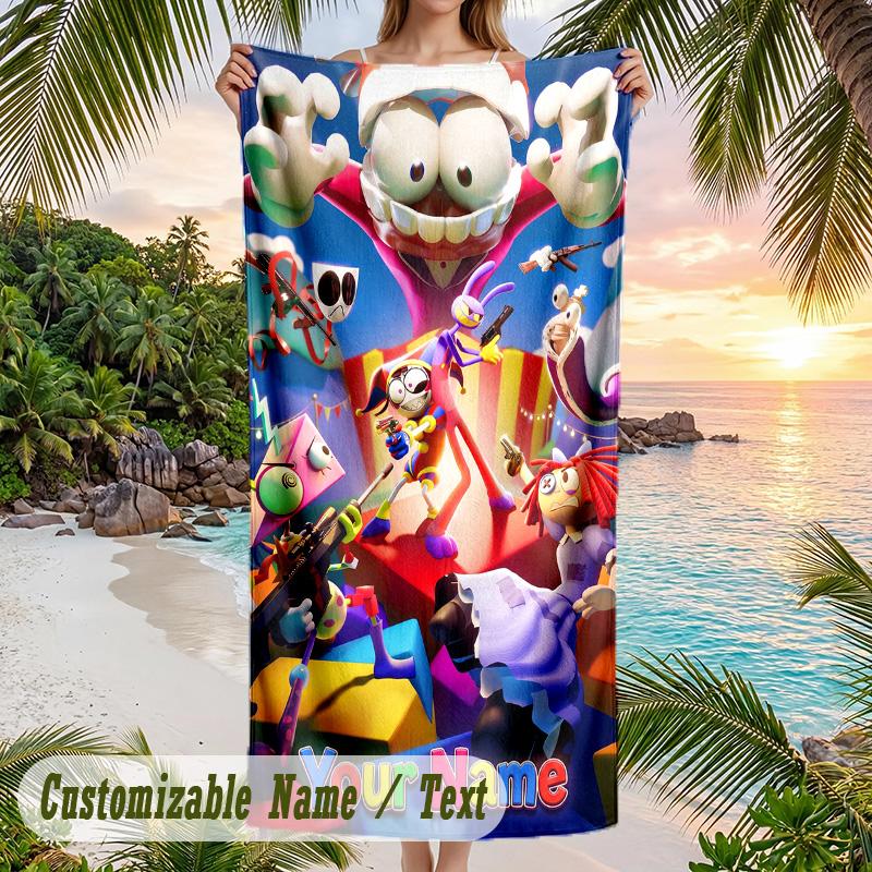 The Amazing Digital Circus Beach Towel, Personalized Custom Text, Quick Dry Soft Large Towel For Swimming Pool Travel