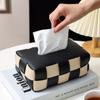 Leather Office Bedroom Tissue Boxes Color Blocked Checkerboard Cute Woven Napkin Case Rectangular Dressing Room Kitchen Table Tissues Organization Box