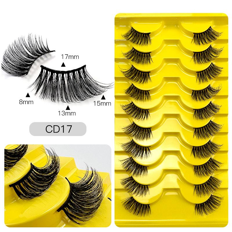 Новое химическое волокно, накладные ресницы на половину глаза, 10 пар толстых вьющихся, имитация привитых ресниц