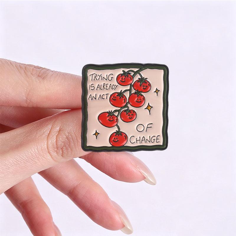 Mental Health Inspirational Badges Tomato Vine Enamel Pin Cozy Frog Brooch Retro Self‑Care Motivational Accessories