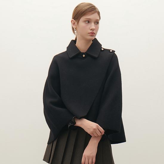 Classic Button Shawl Cape Coat O254T763