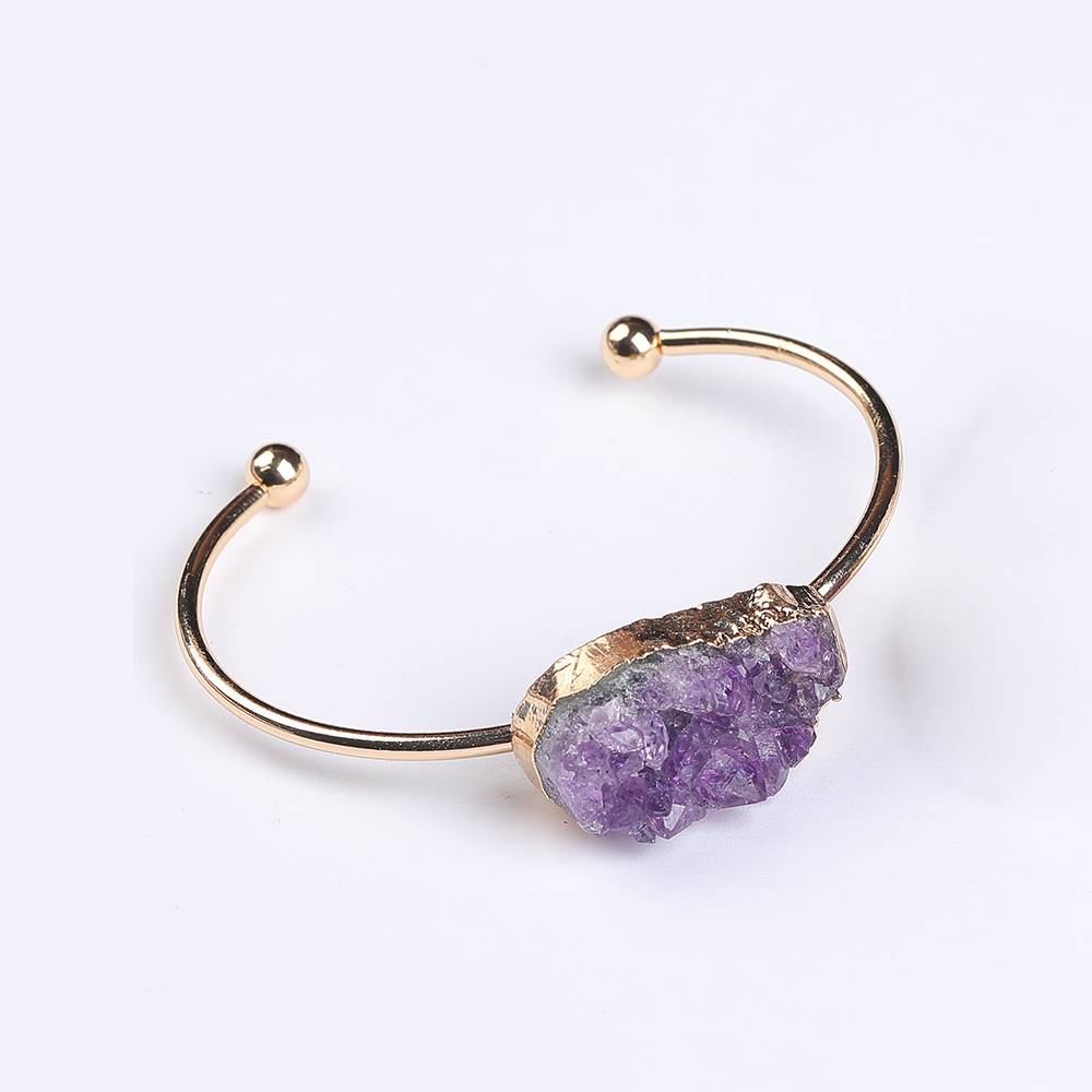 Необычный браслет из меди с натуральным аметистом, полуоткрытый регулируемый браслет любого размера запястья