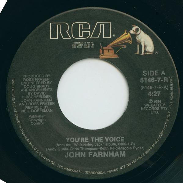 7-дюймовая пластинка JOHN FARNHAM Youre The Voice 51467R RCA 1987 Канада Рок Б/у